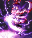 glaring hands hat hat_ribbon light lightning looking_at_viewer nagae_iku purple_hair red_eyes ribbon serious shawl shirosa short_hair skirt touhou