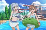  2girls :p ascii_media_works blush brown_eyes brown_hair cute dengeki_bunko green_eyes highres index innertube j.c._staff last_order loli long_hair md5_mismatch navel rainbow_print short_hair silver_hair swimsuit to_aru_majutsu_no_index tokyo_mx tongue tongue_out waterpark 