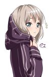  /\/\/\ 1girl aoba_moka bang_dream! bangs blonde_hair blue_eyes blush closed_mouth double_vertical_stripe from_side hood hood_up hoodie long_sleeves looking_to_the_side nyanmaru_(ememing) shiny shiny_hair short_hair sleeves_past_wrists smiley_face solo tareme upper_body wavy_mouth 