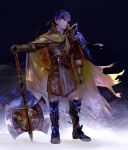  1boy armor axe blue_eyes blue_hair cape cosplay fire_emblem fire_emblem:_souen_no_kiseki fire_emblem_heroes full_body gloves greil greil_(cosplay) headband highres ike male_focus saiga_tokihito short_hair weapon 