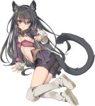  1girl :o animal_ears ass beltbra bike_shorts black_hair blush boots breasts cat_ears cat_tail collar cuffs eyebrows_visible_through_hair flat_chest full_body green_eyes hair_between_eyes highres isekai_maou_to_shoukan_shoujo_dorei_majutsu knee_boots long_hair long_sleeves looking_at_viewer parted_lips rem_galeu simple_background small_breasts tail tsurusaki_takahiro white_background 