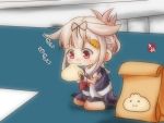  1girl blonde_hair chibi food holding holding_food kantai_collection long_hair red_eyes remodel_(kantai_collection) solo taisa_(kari) yuudachi_(kantai_collection) 