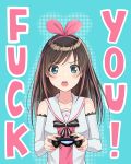  1girl a.i._channel bangs bare_shoulders blue_eyes blush brown_hair controller english eyebrows_visible_through_hair frown game_controller hairband highres j@ck kizuna_ai long_hair looking_at_viewer multicolored_hair open_mouth pink_hair profanity sailor_collar solo streaked_hair swept_bangs upper_body 