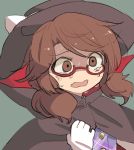  1girl bangs black_cape blue_background brown_eyes brown_hair cape crying gloves high_collar long_hair low_twintails sasa_kichi simple_background solo tears touhou twintails upper_body usami_sumireko wavy_mouth white_gloves wide-eyed 