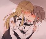  2girls ange_(princess_principal) blonde_hair blue_eyes blush braid closed_eyes french_kiss grey_hair hug kiss long_hair merry_(168cm) multiple_girls princess_(princess_principal) princess_principal saliva school_uniform short_hair yuri 