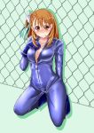  1girl absurdres ahoge biker_clothes bikesuit bodysuit breasts brown_eyes brown_hair chan_(akuty_ikkot) cleavage closed_mouth commentary_request hair_ornament highres large_breasts short_hair solo wild_arms wild_arms_4 yulie_ahtreide 