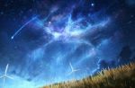  commentary_request czy_(2894456992) grass highres nebula night night_sky no_humans original outdoors scenery shooting_star sky star_(sky) starry_sky wind_turbine windmill 