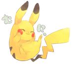  :3 blush closed_eyes closed_mouth full_body hands_on_own_cheeks hands_on_own_face hideko_(l33l3b) no_humans pikachu pokemon pokemon_(creature) simple_background smile solo white_background 