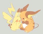  :d ^_^ brown_eyes closed_eyes crying crying_with_eyes_open grey_background hideko_(l33l3b) no_humans open_mouth pikachu pokemon pokemon_(creature) raichu simple_background sitting smile tears 