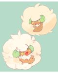 :d :o blush fang fluffy green_background hideko_(l33l3b) looking_at_viewer no_humans open_mouth pokemon pokemon_(creature) simple_background smile whimsicott yellow_eyes