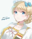  1girl artist_request blonde_hair blue_eyes bow choker coco&#039;s darjeeling dated girls_und_panzer hair_bow maid_headdress simple_background smile solo twitter_username upper_body white_background 