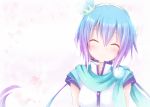  1girl akino_coto aoki_lapis blue_hair blush closed_eyes facing_viewer multicolored_hair simple_background smile solo two-tone_hair vocaloid white_background 