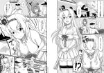  !? 1boy 2girls admiral_(kantai_collection) ark_royal_(kantai_collection) braid breasts cleavage comic commentary_request cowboy_shot crown dress emphasis_lines french_braid greyscale h_(hhhhhh4649) jewelry kantai_collection military military_uniform mini_crown monochrome multiple_girls naval_uniform necklace running thigh-highs transparent_background uniform warspite_(kantai_collection) 