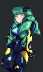 1girl absurdres artist_request breasts cosplay drill_hair fiore_brunelli gloves green_hair highres lipstick long_hair looking_at_viewer makeup neon_genesis_evangelion plugsuit smile solo star_ocean star_ocean_integrity_and_faithlessness yellow_eyes 