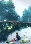  artist_name bird commentary_request day duck flower highres lake lamppost lotus manino_(mofuritaionaka) nature no_humans original outdoors scenery signature tree 