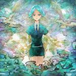  androgynous aqua_eyes aqua_hair fujigasaki gem_uniform_(houseki_no_kuni) green_eyes green_hair houseki_no_kuni looking_at_viewer necktie phosphophyllite short_hair shorts solo 