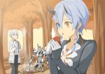  blue_hair bodysuit breasts character_request coat commentary_request gloves io_(pso2) mecha multiple_girls open_mouth phantasy_star phantasy_star_online_2 shiver_(siva-hl) short_hair 