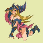  1girl baby_white bare_shoulders blonde_hair breasts cleavage commentary_request dark_magician_girl detached_sleeves duel_monster hat large_breasts long_hair smile solo yu-gi-oh! yuu-gi-ou_duel_monsters 