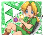  1boy blush_stickers deviantart endless-rainfall fairy green_background hat navi_(the_legend_of_zelda) shield solo sword the_legend_of_zelda the_legend_of_zelda:_majora&#039;s_mask the_legend_of_zelda:_ocarina_of_time young_link 