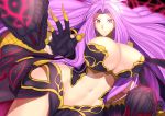  1girl armor bikini_armor breasts cleavage curvy fate/grand_order fate_(series) fingernails gorgon_(fate) hips huge_breasts long_fingernails long_hair looking_at_viewer midriff navel pink_eyes purple_hair rider snake_hair solo thighs very_long_hair yui_sora 