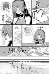  ... 1girl :&lt; ahoge bare_shoulders blush bridal_veil closed_eyes comic commentary_request detached_sleeves drawing fate/apocrypha fate/grand_order fate_(series) frankenstein&#039;s_monster_(fate) fujimaru_ritsuka_(female) greyscale hair_over_eyes heart highres holding horn kyouna leaf monochrome mordred_(fate) mordred_(fate)_(all) open_mouth scrunchie side_ponytail smile sparkle spoken_ellipsis thought_bubble translation_request veil 