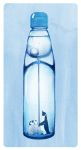  air_bubble animal bird blue_background bottle bubble full_body gensuke_(ryun) highres holding liquid looking_up marble original penguin ramune standing 