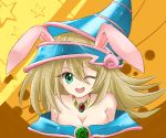  1girl bad_id bad_pixiv_id bare_shoulders blonde_hair breasts cleavage dark_magician_girl detached_sleeves duel_monster hat highres large_breasts long_hair smile solo yu-gi-oh! yuu-gi-ou_duel_monsters 
