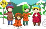  4boys angry black_hair blonde_hair blush_stickers brown_hair coat comedy_central deviantart endless-rainfall eric_cartman gloves grin hat jacket kenny_mccormick kyle_broflovski mountain pants red_hair scarf shoes sign sky snow snowball south_park stan_marsh tree viacom 