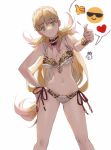  1girl bikini blonde_hair fire_emblem fire_emblem_heroes full_body green_eyes long_hair looking_at_viewer mayo_(becky2006) sharena simple_background smile swimsuit 