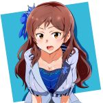  1girl absurdres breasts brown_eyes brown_hair crown highres idolmaster idolmaster_million_live! idolmaster_million_live!_theater_days j.roswel kitazawa_shiho large_breasts long_hair looking_at_viewer open_mouth smile solo sweat 