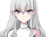  1girl bad_id bad_pixiv_id bangs bare_shoulders blue_eyes blush drill_hair ears_visible_through_hair eyebrows_visible_through_hair grey_hair hair_between_eyes highres long_hair looking_at_viewer misteor original sketch solo white_background white_footwear 