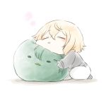  1boy bird blonde_hair blush chibi closed_eyes eyebrows_visible_through_hair gloves higekiri_(touken_ranbu) hizamaru_(touken_ranbu) pillow short_hair sleeping touken_ranbu 