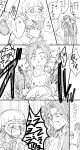  1girl 2boys assisted_exposure comic ei_(ckitonex) embarrassed fang glasses greyscale idol_time_pripara kouda_michiru long_hair looking_down mitaka_asahi monochrome multiple_boys popped_button pripara takase_koyoi translation_request 