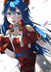  1girl artist_request blue_eyes blue_hair blush dress fire_emblem fire_emblem:_fuuin_no_tsurugi hat lilina long_hair looking_at_viewer open_mouth simple_background smile solo 