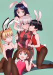  5girls absurdres animal_ears aomushi_(mushamusha) black_eyes black_hair black_leotard blush bow bowtie breasts brown_hair bunny_girl bunny_tail bunnysuit cleavage detached_collar fake_animal_ears fishnet_pantyhose fishnets girls_und_panzer glasses highres itsumi_erika leotard long_hair multiple_girls oono_aya open_mouth pantyhose rabbit_ears sakaguchi_karina sawa_azusa short_hair smile strapless strapless_leotard tail utsugi_yuuki wrist_cuffs yuri 