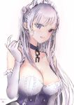  1girl :d azur_lane belfast_(azur_lane) blush braid breasts broken broken_chain chains cleavage collar collarbone corset elbow_gloves eyes_visible_through_hair french_braid frilled_gloves frills gloves hair_over_one_eye large_breasts long_hair looking_at_viewer open_mouth shiny shiny_hair silver_hair sleeveless smile solo tsunano_(koi_pink) twitter_username underbust upper_body violet_eyes white_gloves 