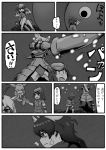  4girls armor cerulean_(kemono_friends) comic giant_armadillo_(kemono_friends) greyscale highres holding holding_weapon kemono_friends kishida_shiki monochrome moose_(kemono_friends) multiple_girls o_o shoebill_(kemono_friends) sweat translation_request weapon white_rhinoceros_(kemono_friends) 