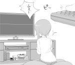  1girl controller game_console game_controller girls_und_panzer henyaan_(oreizm) monochrome nishizumi_miho remote_control television translation_request watching_television 