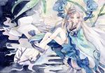  1girl blue_eyes hiroshiko_awasan kaguya_(onmyoji) long_hair onmyoji tagme traditional_media watercolor_(medium) white_legwear 