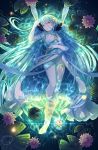  1girl aqua_(fire_emblem_if) bare_shoulders blue_hair commentary dress fire_emblem fire_emblem_if hands_on_another&#039;s_face holding holding_another&#039;s_arm jewelry lake long_hair my_unit_(fire_emblem_if) necklace one_eye_closed open_mouth solo twitter_username underwater very_long_hair water white_dress xin_(24914) yellow_eyes 