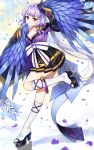  1girl breasts cleavage feathered_wings feathers gijang itsumade_(onmyoji) looking_at_viewer monster_girl onmyoji purple_hair solo wings 