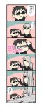  2boys 6koma :3 alternate_hair_length alternate_hairstyle bkub_(style) black_hair blue-framed_eyewear blue_eyes brown_eyes comic formal glasses highres jacket kanata_(sun_kanata) katsuki_yuuri long_hair male_focus multiple_boys necktie parody petting poptepipic silver_hair style_parody suit track_jacket translation_request viktor_nikiforov yuri!!!_on_ice 