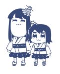  2girls :3 ^_^ ao_arashi bamboo_shoot bkub_(style) closed_eyes commentary_request detached_sleeves fusou_(kantai_collection) hair_ornament height_difference kantai_collection looking_at_viewer monochrome multiple_girls nontraditional_miko pleated_skirt poptepipic skirt yamashiro_(kantai_collection) 