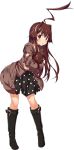  1girl ahoge alternate_costume boots brown_eyes brown_hair kantai_collection kuma_(kantai_collection) long_hair official_art pout pouty_lips stuffed_animal stuffed_toy teddy_bear torn_clothes ugume x_x 