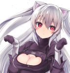  al_bhed_eyes animal_ears bangs black_dress black_gloves blush breasts cat_ears cleavage cleavage_cutout commentary_request cosplay dress eyebrows_visible_through_hair gloves hair_between_eyes hands_up head_tilt juliet_sleeves long_hair long_sleeves looking_at_viewer medium_breasts nier_(series) nier_automata nora_cat nora_cat_channel parted_lips puffy_sleeves red_eyes silver_hair sleeves_past_wrists takara_akihito two_side_up very_long_hair yorha_no._2_type_b yorha_no._2_type_b_(cosplay) 