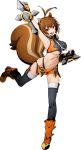  1girl :3 :d ahoge animal_ears antenna_hair blazblue blazblue:_cross_tag_battle breasts brown_eyes brown_hair makoto_nanaya microskirt multicolored_hair official_art open_mouth short_hair skirt smile squirrel_ears squirrel_tail tail thigh-highs two-tone_hair under_boob 