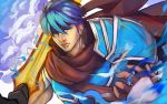  blue_eyes blue_hair fire_emblem fire_emblem:_akatsuki_no_megami fire_emblem:_souen_no_kiseki highres holding holding_sword holding_weapon ike looking_at_viewer sword weapon 