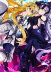 2girls :q armor armored_dress bangs blonde_hair blue_eyes breasts chains dutch_angle elbow_gloves fate/grand_order fate_(series) faulds feet_out_of_frame fur_trim gauntlets gloves hair_between_eyes headpiece highres jeanne_d&#039;arc_(alter)_(fate) jeanne_d&#039;arc_(fate) jeanne_d&#039;arc_(fate)_(all) knee_pads kusaka_kou leg_up long_hair looking_at_viewer medium_breasts multiple_girls parted_lips silver_hair thigh-highs tongue tongue_out yellow_eyes 