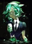  androgynous broken crack gem gem_uniform_(houseki_no_kuni) green_eyes green_hair highres houseki_no_kuni missing_eye missing_limb necktie phosphophyllite short_hair solo sparkle upper_body yuzua 