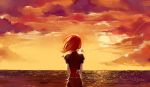  androgynous back clouds gem_uniform_(houseki_no_kuni) highres houseki_no_kuni longyu mercury ocean orange_sky redhead scenery shinsha_(houseki_no_kuni) short_hair sky solo sunset twilight water 